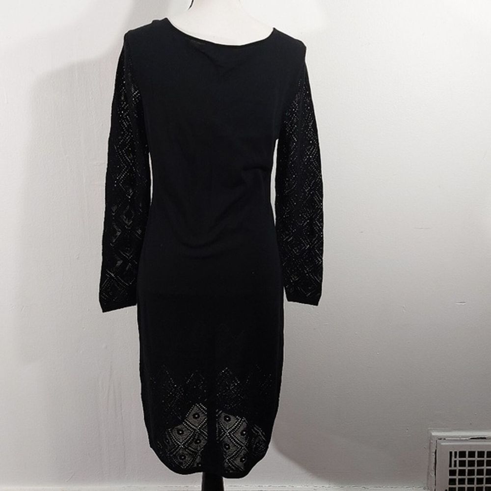 Peruvian Connection Black Open Knit Argyle Long Sleeve Dress Size M - Picture 6 of 10